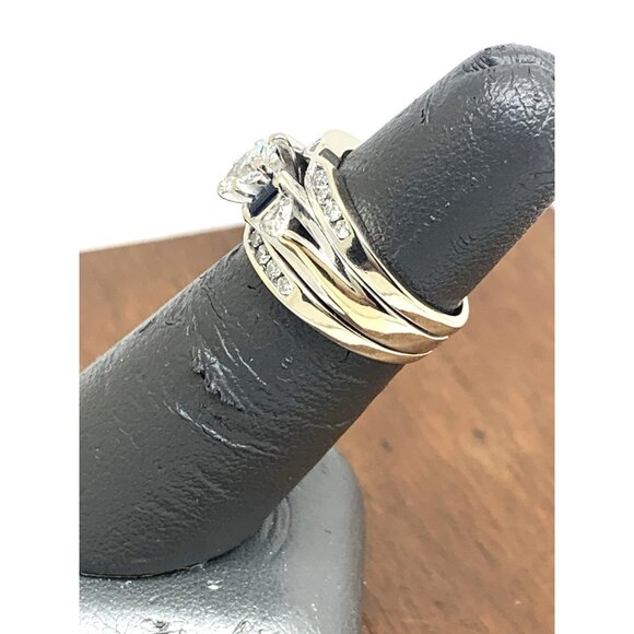 Wedding Set Diamond Blue Sapphire 14K White Gold Engagement Ring Band Size 5.25 - Picture 8 of 12